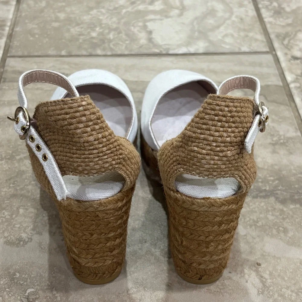 Viscata Barcelona White Canvas Espadrille Wedges Made in Spain Size 39